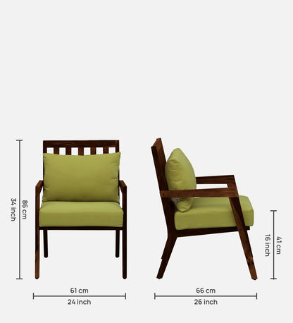 Milton Sheesham Wood Arm Chair In Green & Provincial Teak Finish