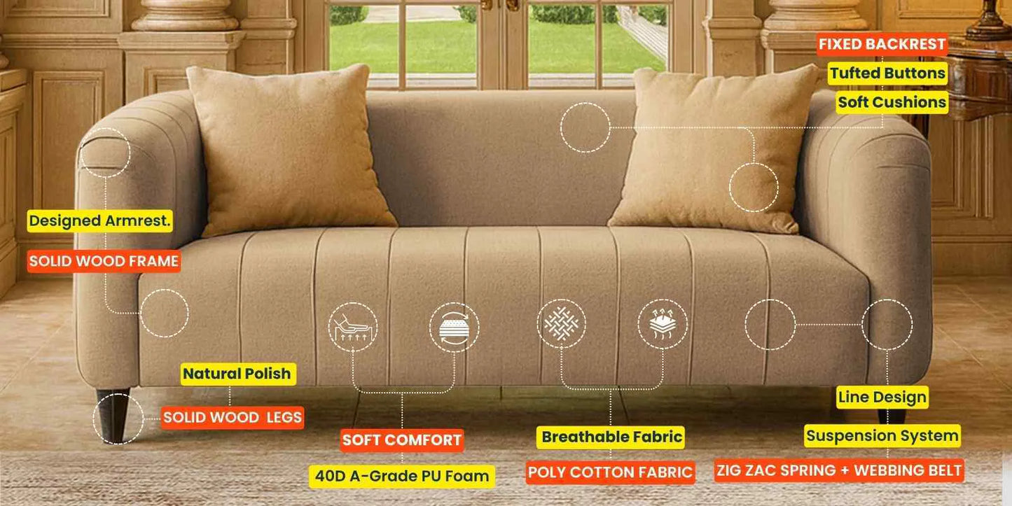 Niki Fabric 2 Seater Sofa In Ivory Cream Color