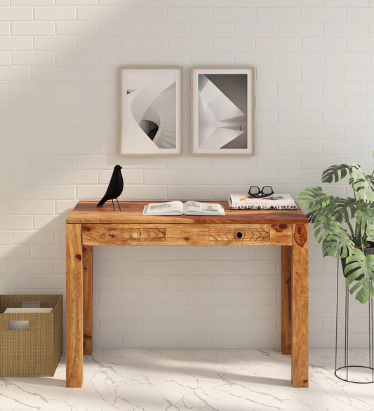 Nuevo Sheesham Wood Writing Table in Scratch Resistant Rustic Teak Finish