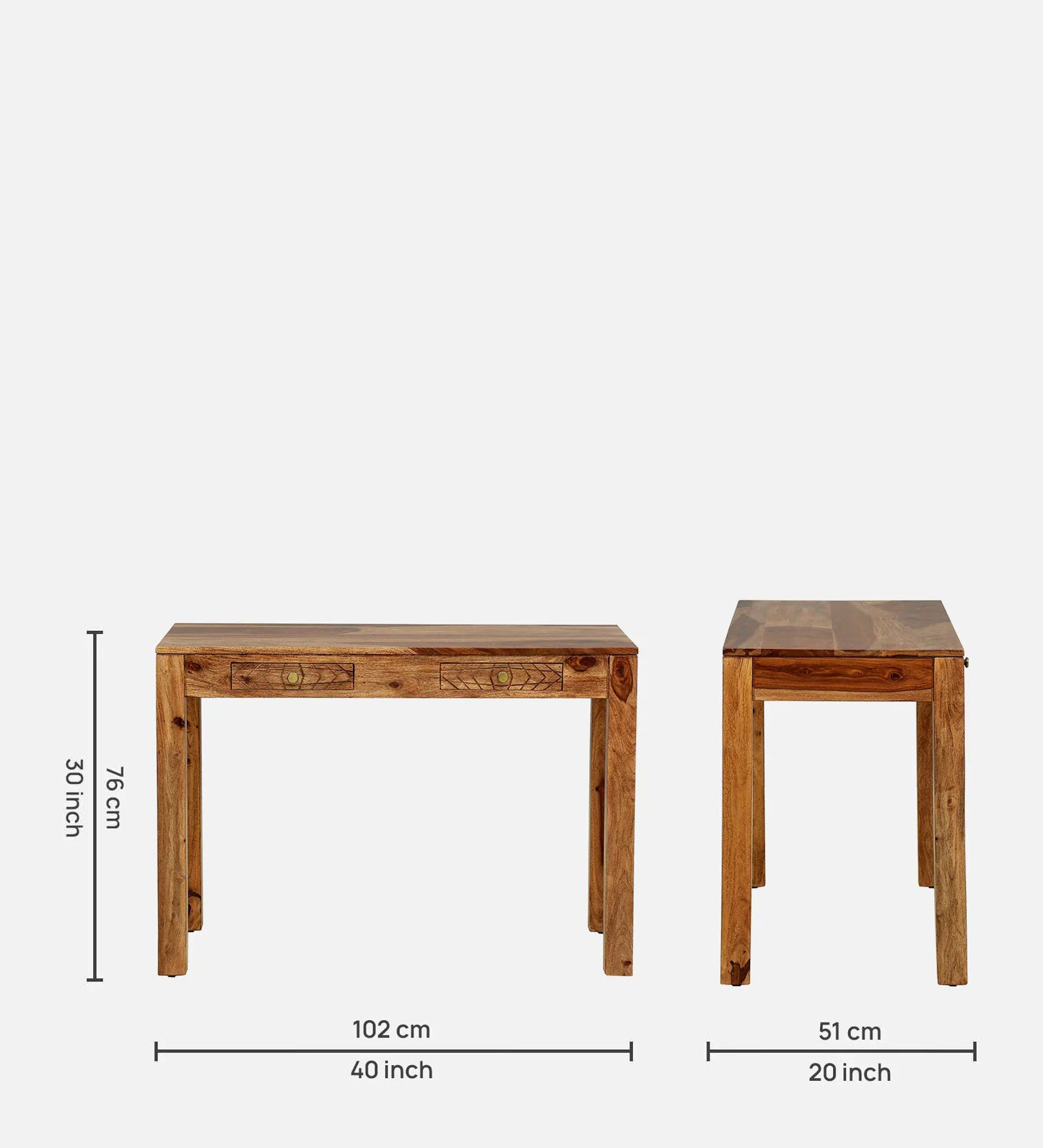 Nuevo Sheesham Wood Writing Table in Scratch Resistant Rustic Teak Finish