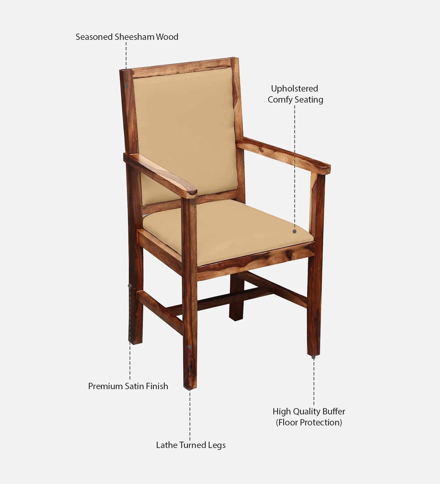 Peshtigo Sheesham Wood Arm Chair In Rustic Teak Finish