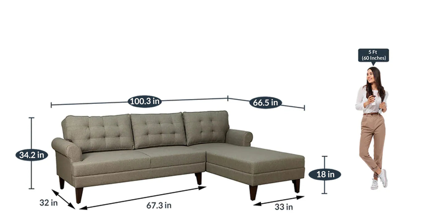 Serena Fabric LHS Sectional Sofa (3 + Lounger) In Sandy Brown Colour