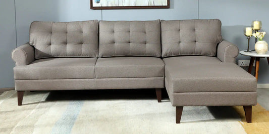 Serena Fabric LHS Sectional Sofa (3 + Lounger) In Sandy Brown Colour