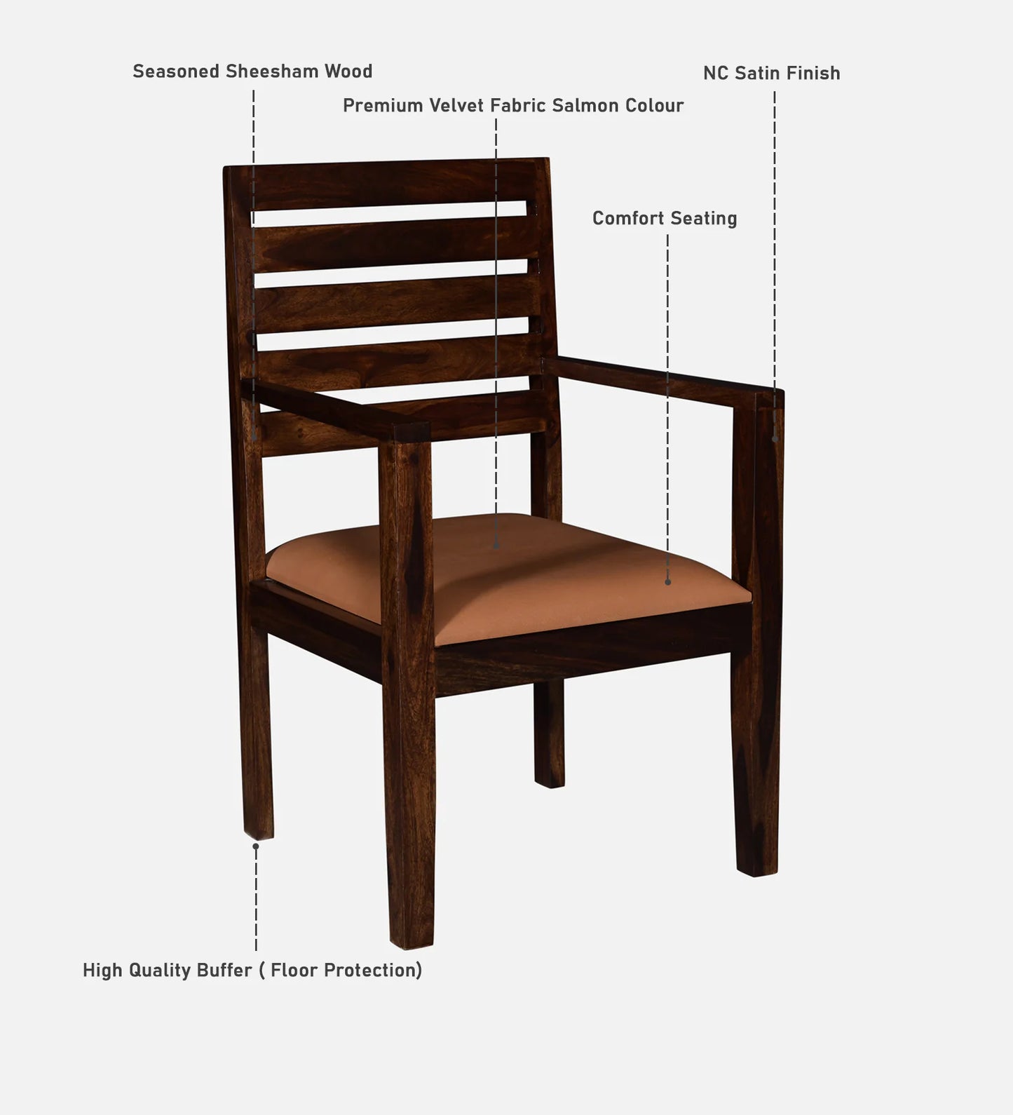Stigen Sheesham Wood Arm Chair with Seat Cushion In Provincial Teak Finish