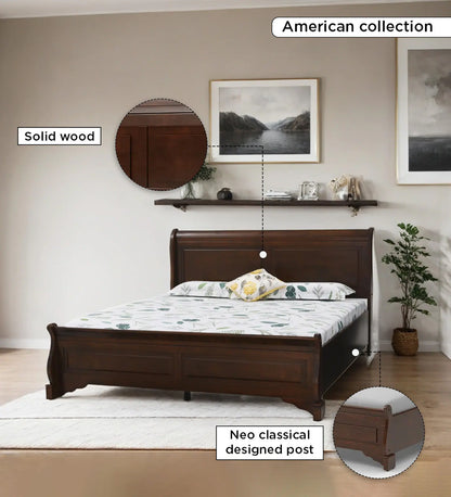 Texas Solid Wood Queen Size Bed In Brown Colour