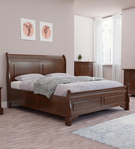 Texas Solid Wood Queen Size Bed In Brown Colour