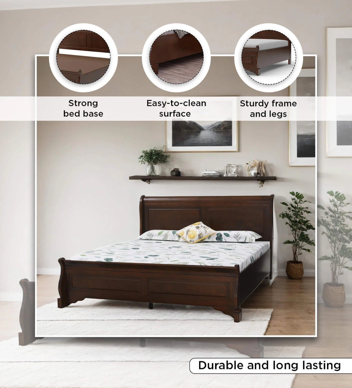 Texas Solid Wood Queen Size Bed In Brown Colour