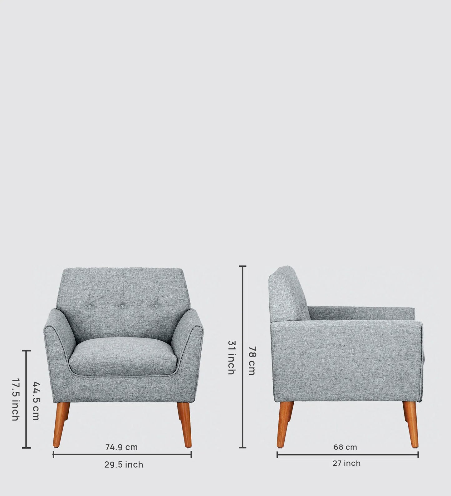 Thomas Fabric Lounge Chair in Grey Colour