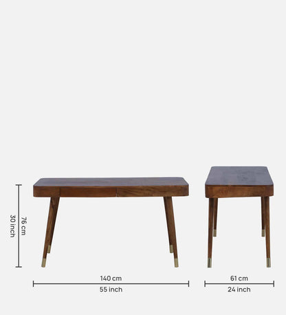 Zaragoza Solid Wood Writing Table In Rustic Teak Finish