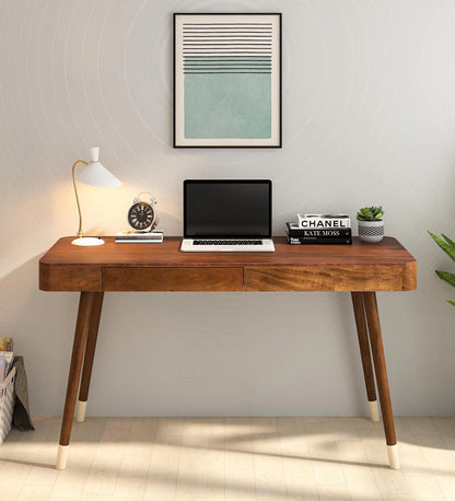 Zaragoza Solid Wood Writing Table In Rustic Teak Finish