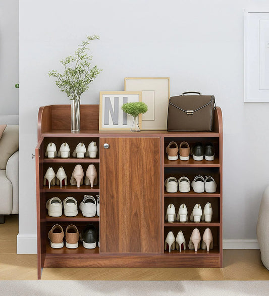 Zen 2 Door Shoe Cabinet In Columbian Walnut Finish with Shelf