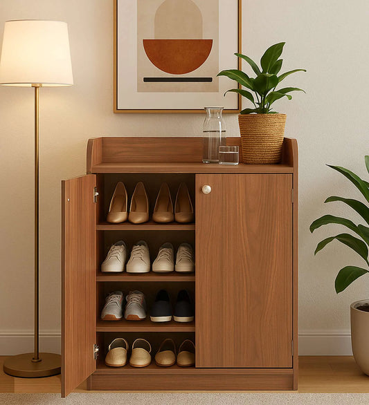 Zen 2 Door Shoe Cabinet In Columbian Walnut Finish