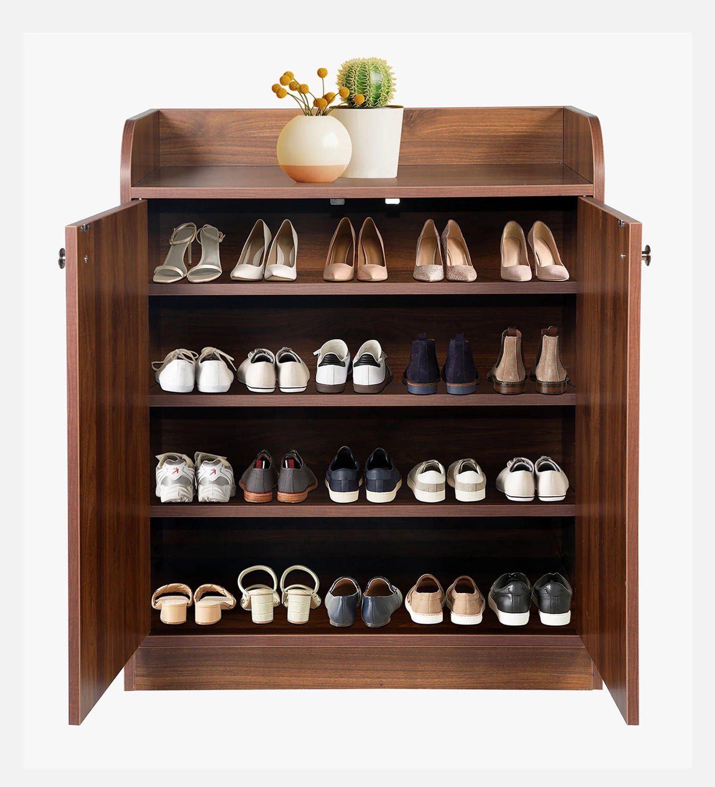 Zen 2 Door Shoe Cabinet In Columbian Walnut Finish