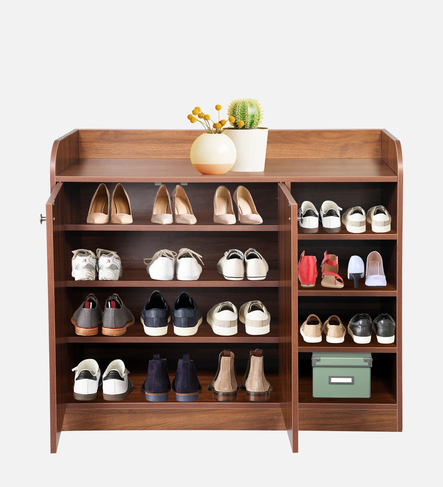 Zen 2 Door Shoe Cabinet In Columbian Walnut Finish with Shelf