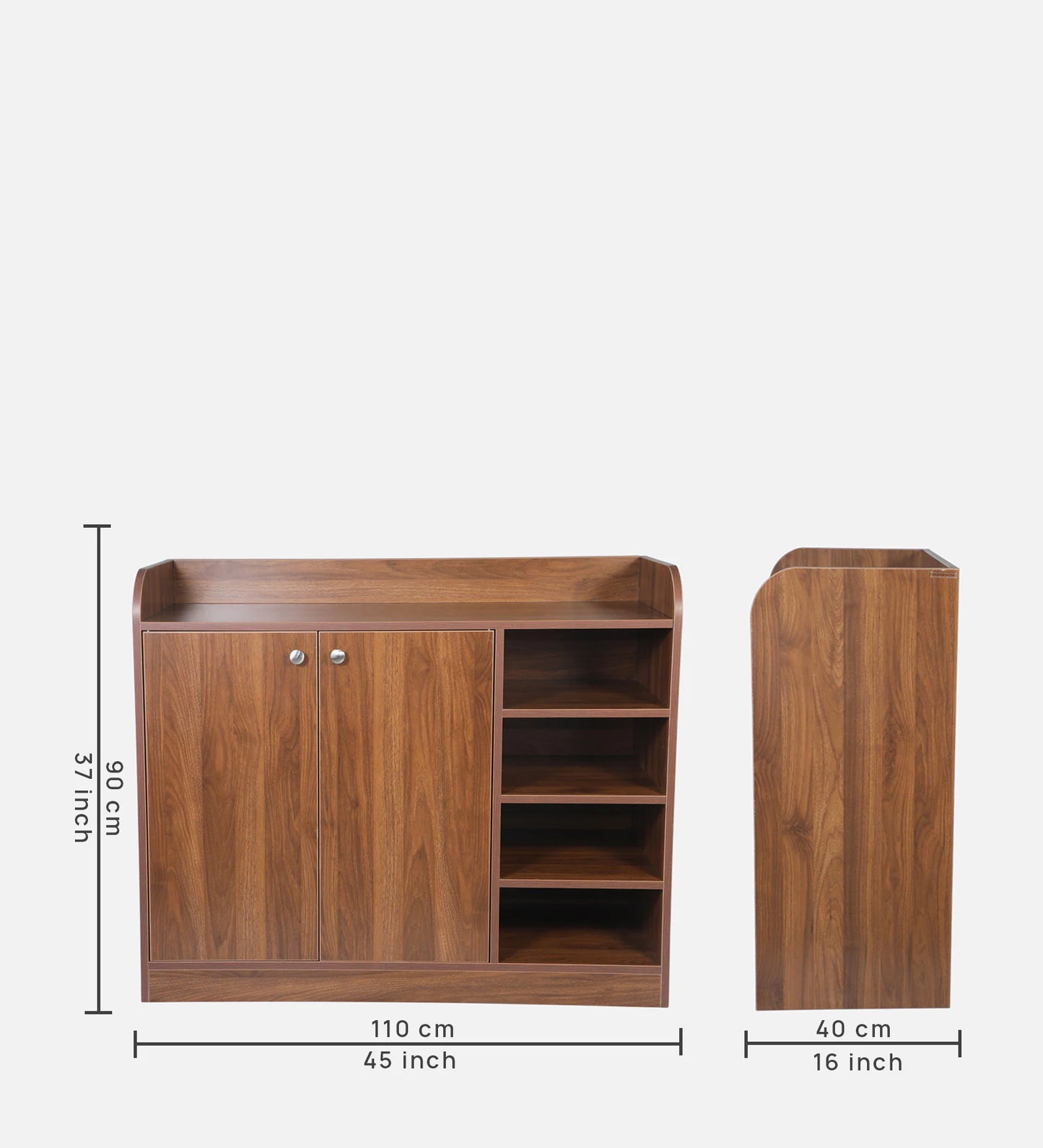 Zen 2 Door Shoe Cabinet In Columbian Walnut Finish with Shelf